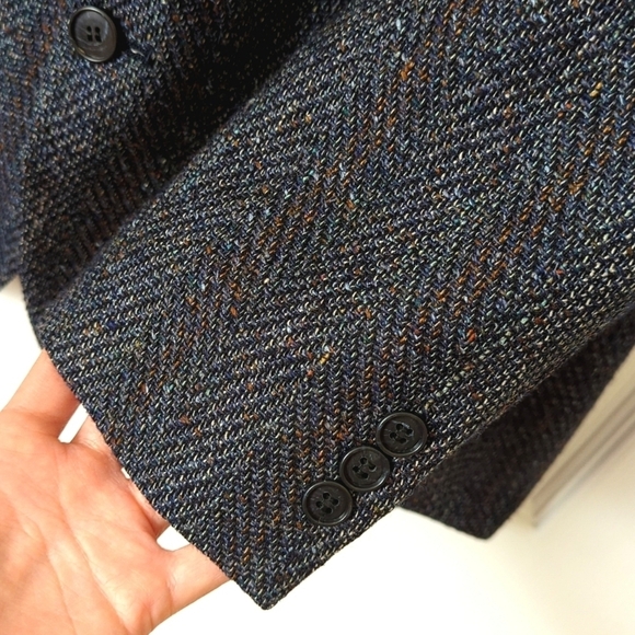 Pierre Cardin 80's Vintage Union Made Herringbone Woven Blazer Jacket Navy 42R - Picture 14 of 16